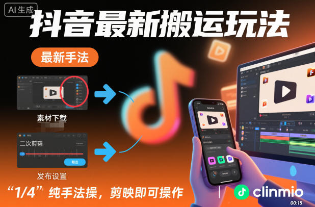 抖音最新搬运玩法，纯手法操作，剪映即可操作-知芽创业社
