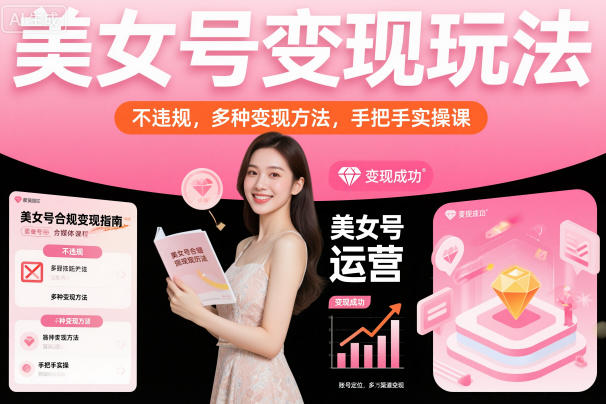 美女号变现玩法，不违规，多种变现方法，手把手实操课-知芽创业社