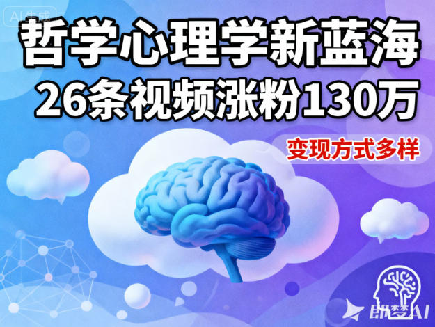 短视频新蓝海，哲学心理学赛道，26条视频涨粉130W，变现方式多样-知芽创业社