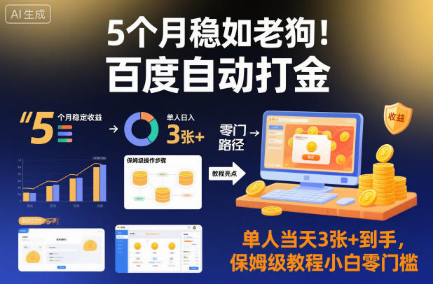5个月稳如老狗！百度自动打金，单人当天3张+到手，保姆级教程小白零门槛【揭秘】-知芽创业社