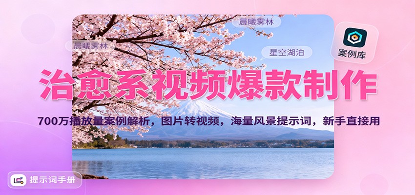 治愈系视频爆款制作，700万播放量案例解析，图片转视频，海量风景提示词，新手直接用-知芽创业社
