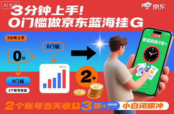 3分钟上手!0门槛做京东蓝海全自动掘金,2个账号当天收益3张+,小白闭眼冲【揭秘】-知芽创业社