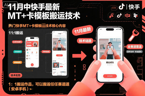 11月中快手最新MT+卡模板搬运技术，1：1搬运作品，可以搬运任何赛道(安卓手机)-知芽创业社