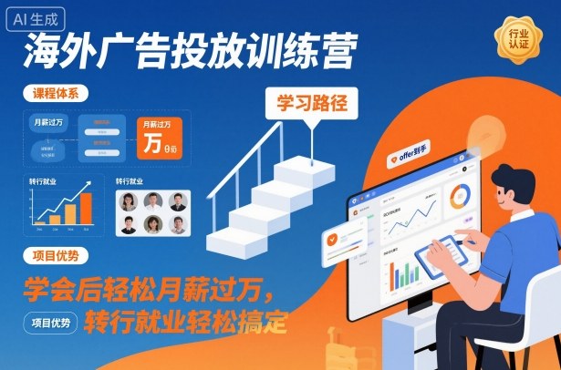 海外广告投放训练营，学会后轻松月薪过万，转行就业轻松搞定-知芽创业社