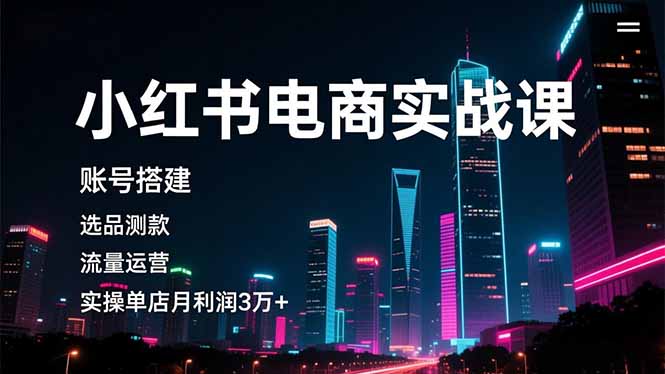 小红书电商实战课，账号搭建，选品测款，流量运营，实操月利润3万+-知芽创业社