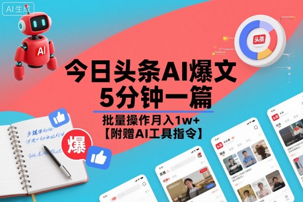 今日头条AI爆文，5分钟一篇，批量操作月入1w+【附赠AI工具指令】-知芽创业社