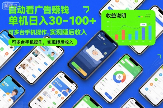 自动看广告賺钱，单机日入30-100+，可多台手机操作，实现睡后收入【揭秘】-知芽创业社