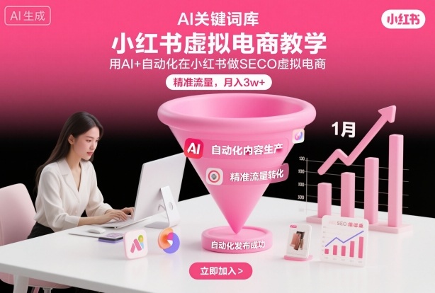 小红书虚拟电商项目，用AI+自动化在小红书做SEO虚拟电商，精准流量，月入3w+-知芽创业社