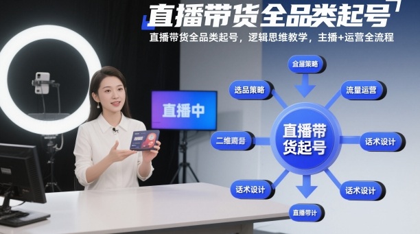直播带货全品类起号，逻辑思维教学，主播+运营全流程-知芽创业社
