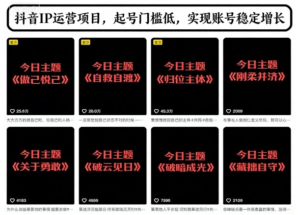 抖音IP运营项目，抖音今日主题玩法，起号门槛低，实现账号稳定增长-知芽创业社