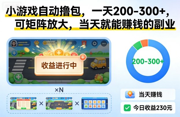 小游戏自动撸包，一天200-300+，可矩阵放大，当天就能賺钱的副业【揭秘】-知芽创业社