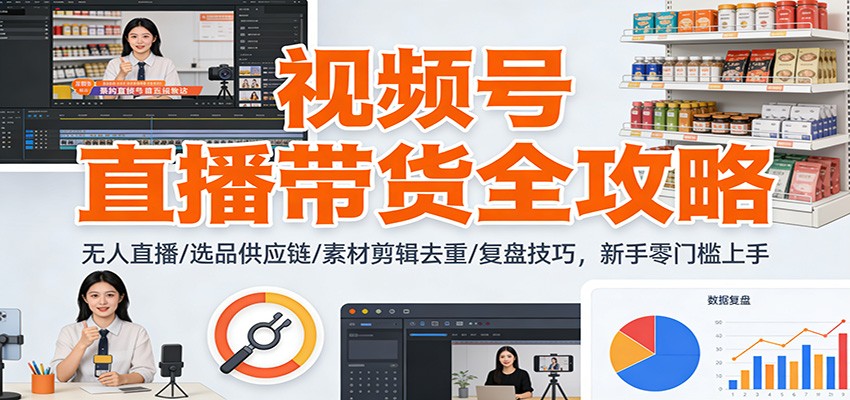 视频号直播带货全攻略：无人直播/选品供应链/素材剪辑去重/复盘技巧，零门槛上手-知芽创业社