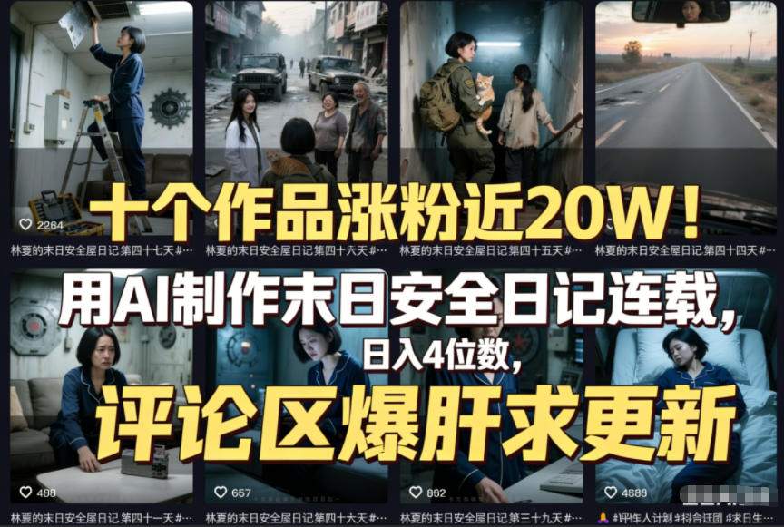十个作品涨粉近20W！用AI制作末日安全日记连载，日入4位数，评论区爆肝求更新(附详细步骤)-知芽创业社