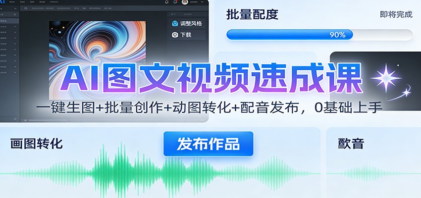 AI图文视频速成课：一键生图+批量创作+动图转化+配音发布，0基础上手-知芽创业社