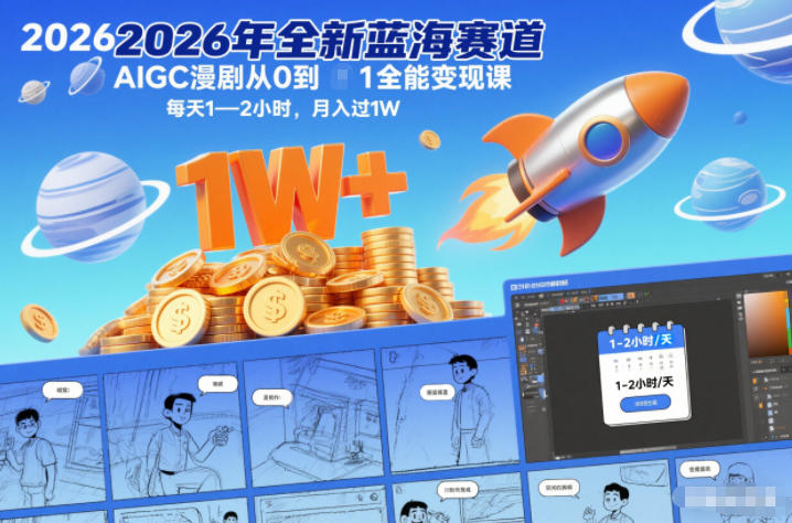 2026年全新蓝海赛道AIGC漫剧从0到1全能变现课，每天1—2小时，月入过1W-知芽创业社