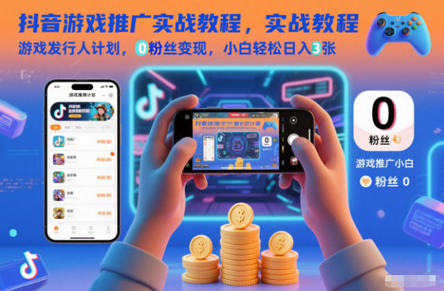 抖音游戏推广实战教程，游戏发行人计划，0粉丝变现，小白轻松日入3张-知芽创业社