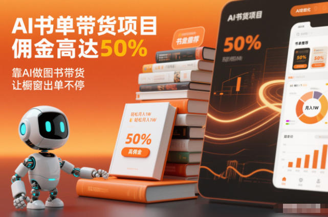 AI书单带货项目，佣金高达50%，靠AI做图书带货，让橱窗出单不停，轻松月入1W-知芽创业社