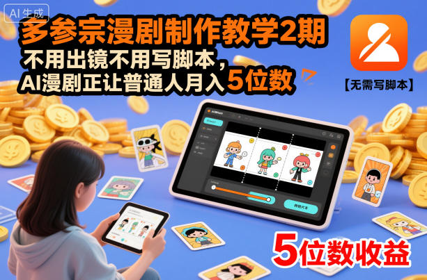 多参宗漫剧制作教学2期，不用出镜不用写脚本，AI漫剧正让普通人月入5位数(更新)-知芽创业社
