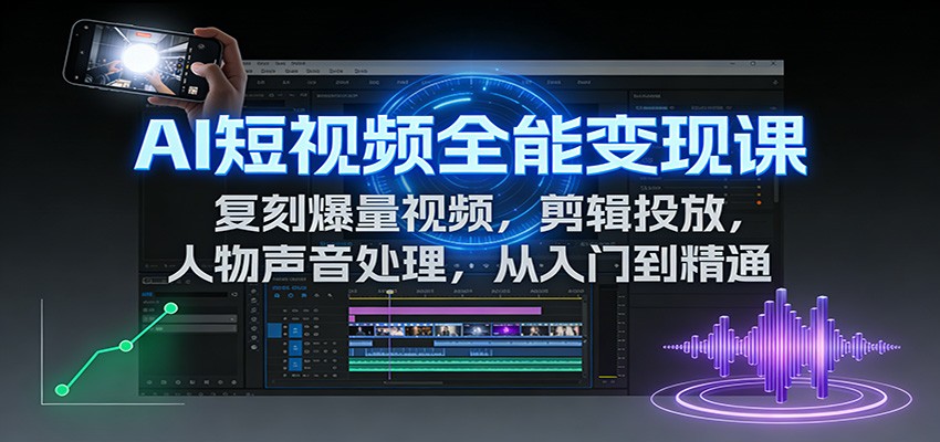 AI短视频全能变现课：复刻爆量视频，剪辑投放，人物声音处理，从入门到精通-知芽创业社