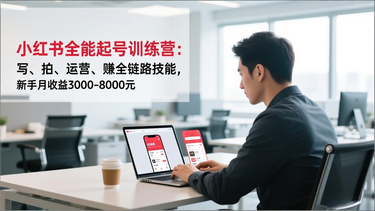 小红书全能起号训练营：写、拍、运营、赚全链路技能，新手月收益3000-8000元-知芽创业社