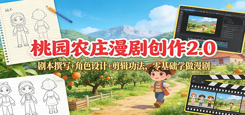 桃园农庄漫剧创作2.0：剧本撰写+角色设计+剪辑功法，零基础学做漫剧-知芽创业社