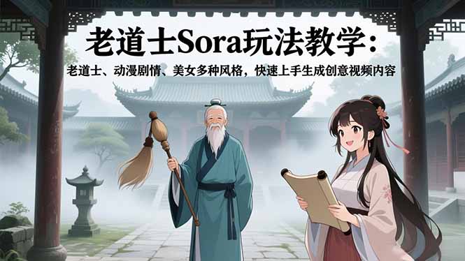 老道士Sora玩法教学：老道士、动漫剧情、美女多种风格，快速上手生成创意视频内容-知芽创业社