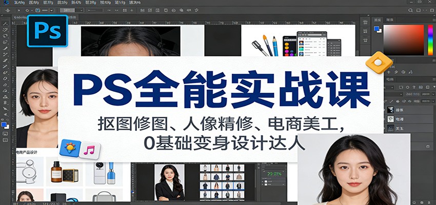 PS全能实战课：抠图修图、人像精修、电商美工，0基础变身设计达人-知芽创业社