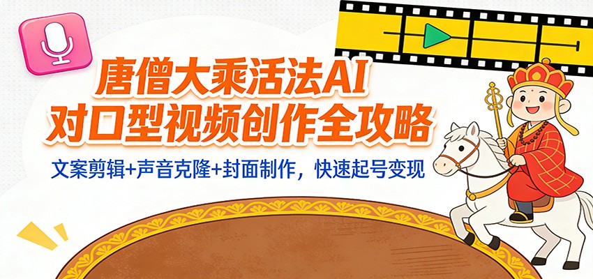 “大乘活法”AI对口型视频创作全攻略：文案剪辑+声音克隆+封面制作，快速起号变现-知芽创业社