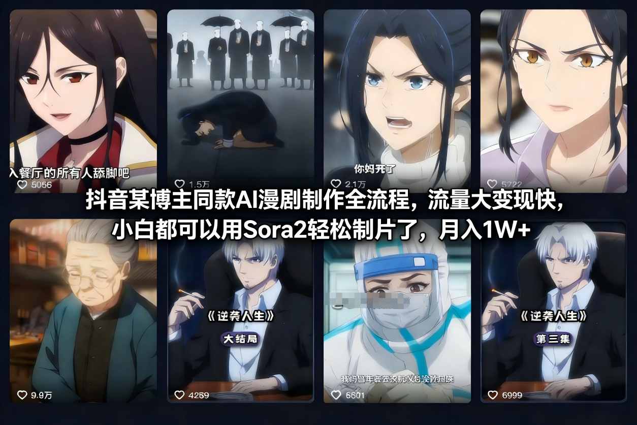 抖音某博主同款AI漫剧制作全流程，流量大变现快，小白都可以用Sora2轻松制片了，月入1W+-知芽创业社