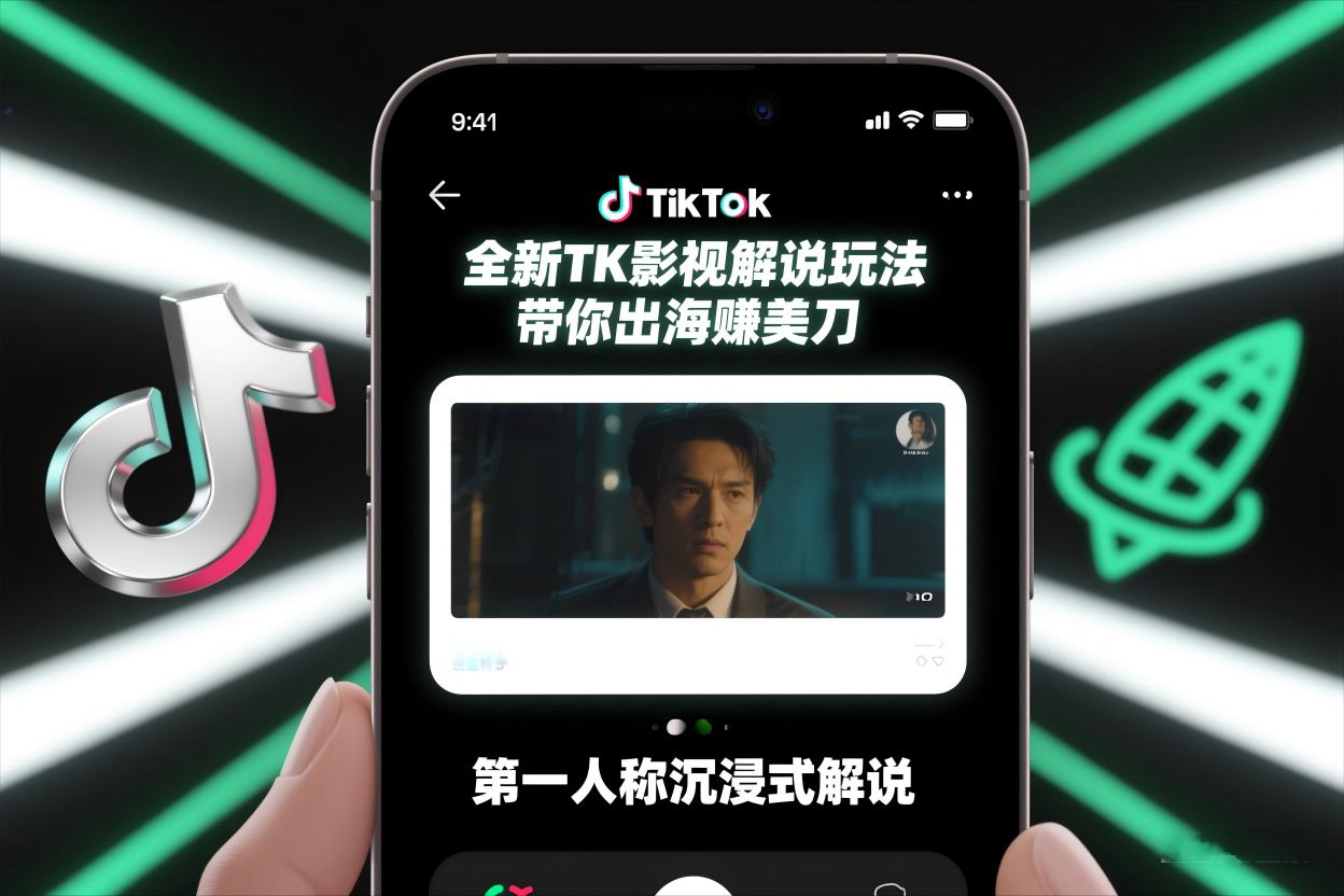 TikTok第一人称影视解说教学，全新TK影视解说玩法，带你出海賺美刀-知芽创业社