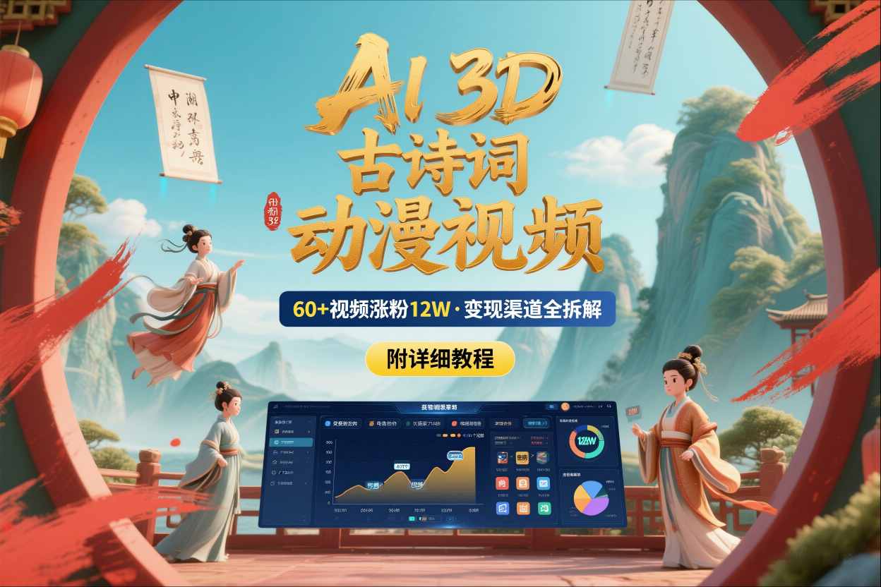 AI制作3D古诗词动漫视频，60多个视频涨粉12W，多个变现渠道拆解【附详细教程】-知芽创业社