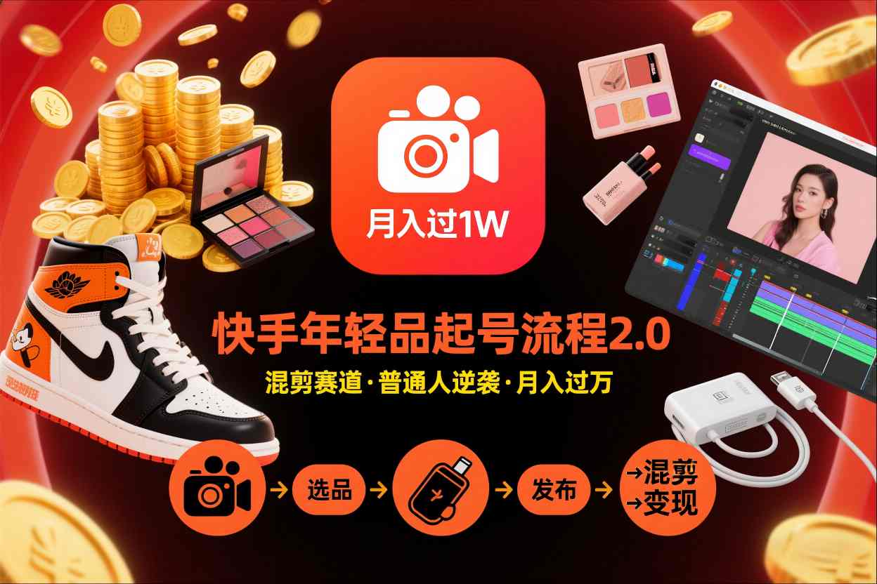 快手短视频带货年轻品起号流程2.0，快手年轻品混剪赛道，普通人也能月入过1W-知芽创业社