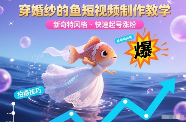 穿婚纱的鱼短视频制作教学，新奇特风格，快速起号涨粉-知芽创业社