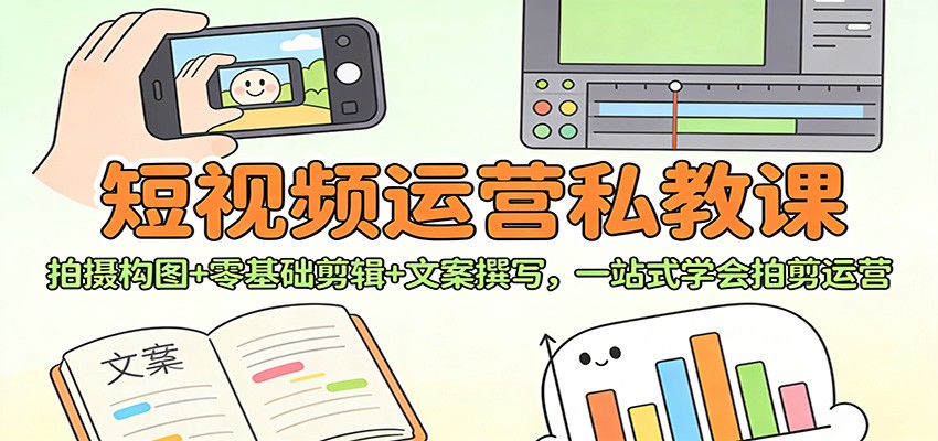 短视频运营私教课：拍摄构图+零基础剪辑 +文案撰写，一站式学会拍剪运营-知芽创业社