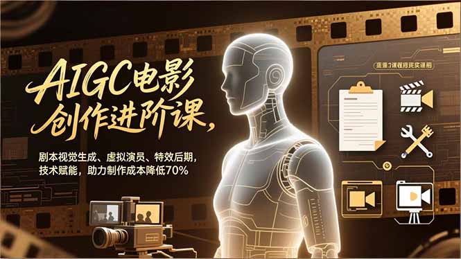 AIGC电影创作进阶课，剧本视觉生成、虚拟演员、特效后期，技术赋能，助力制作成本降低70%-知芽创业社
