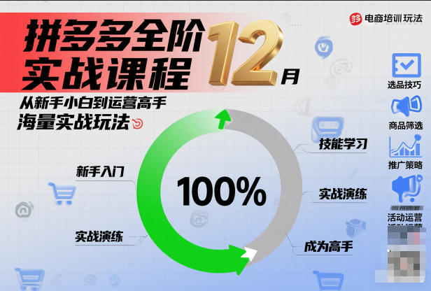 拼多多全阶实战课程12月，从新手小白到运营高手，海量实战玩法-知芽创业社