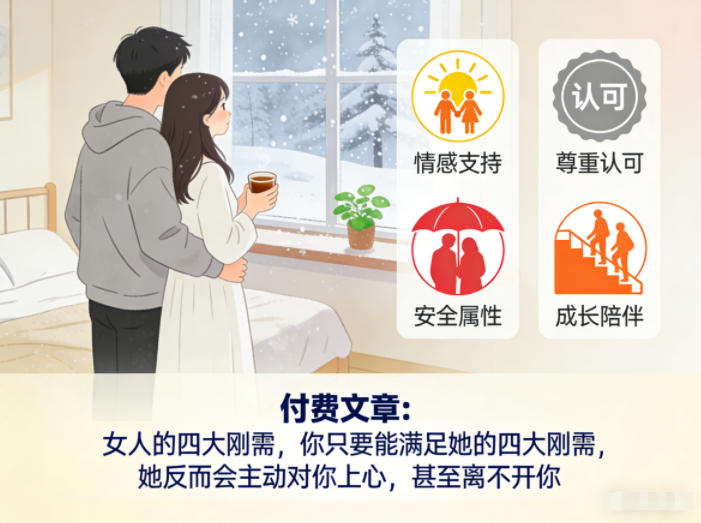 付费文章：女人的四大刚需，你只要能满足她的四大刚需，她反而会主动对你上心，甚至离不开你-知芽创业社