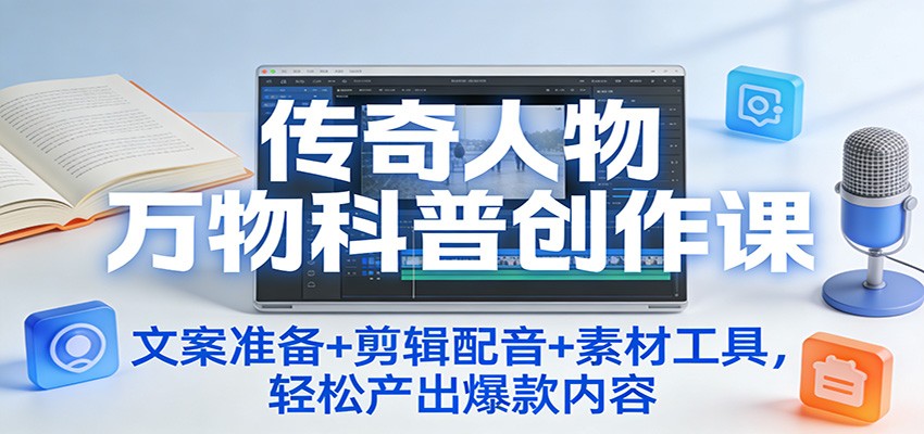 传奇人物万物科普创作课：文案准备+剪辑配音+素材工具，轻松产出爆款内容-知芽创业社