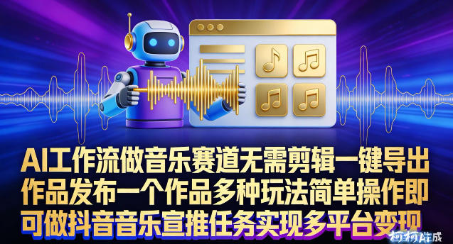 AI工作流做音乐赛道，无需剪辑，一键导出作品发布，一个作品多种玩法，简单操作即可做抖音音乐宣推任务-知芽创业社