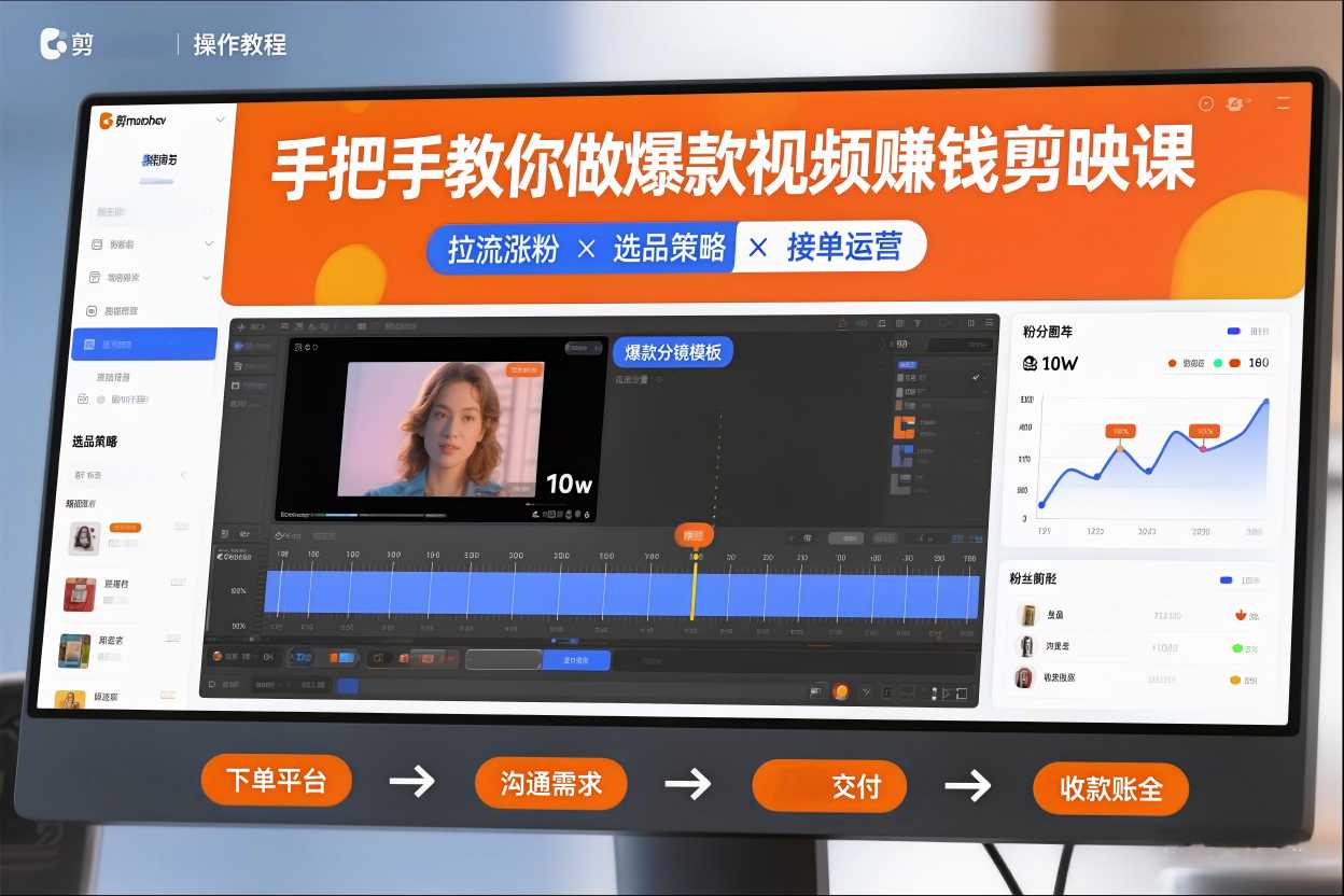 手把手教你做爆款视频赚钱剪映课，手把手教学拉流涨粉、选品策略和接单运营(更新2026)-知芽创业社