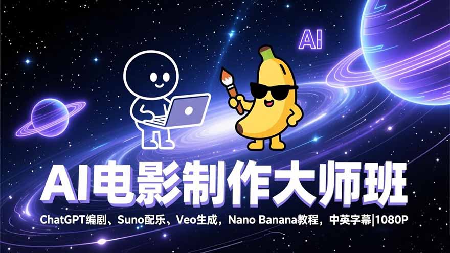 AI电影制作大师班：ChatGPT编剧、Suno配乐、Veo生成，Nano Banana教程，中英字幕|1080P-知芽创业社