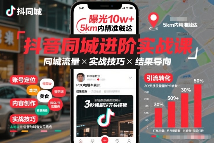 抖音同城进阶实战课，助你同城流量拿到结果-知芽创业社
