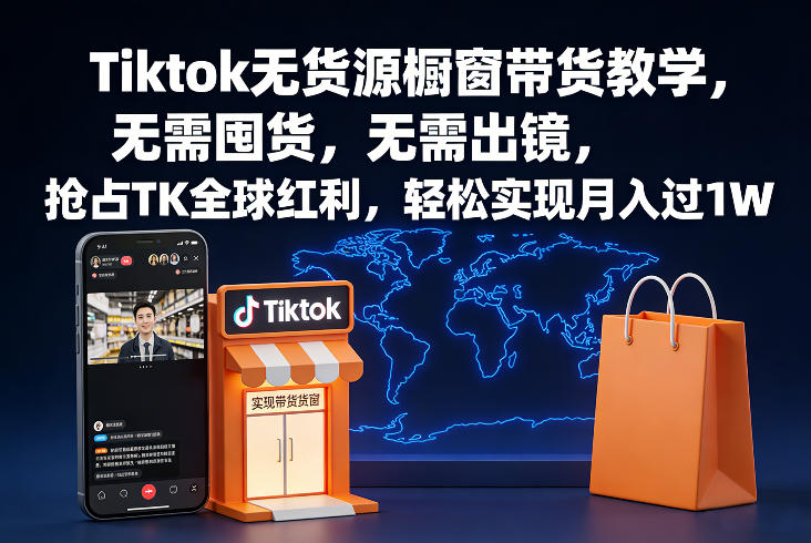 Tiktok无货源橱窗带货教学，无需囤货，无需出镜，抢占TK全球红利，轻松实现月入过1W-知芽创业社