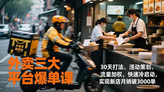 外卖三大平台爆单课，30天打法、活动策划、流量加权，快速冷启动，实现新店月销破3000单-知芽创业社