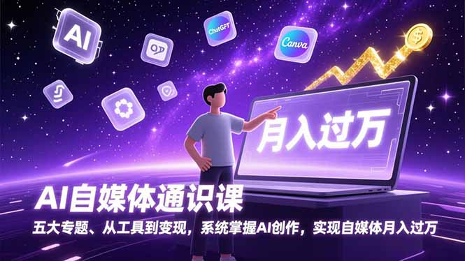 AI自媒体通识课，五大专题、从工具到变现，系统掌握AI创作，实现自媒体月入过万-知芽创业社