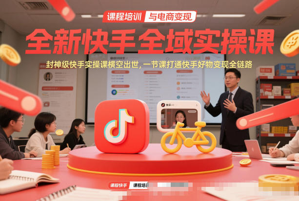 全新快手全域实操课，封神级快手实操课横空出世，一节课打通快手好物变现全链路-知芽创业社