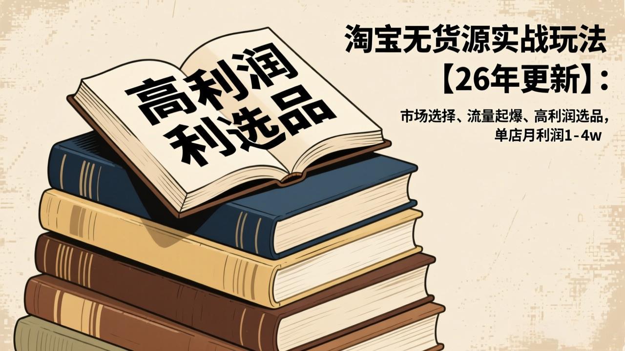 淘宝无货源实战玩法【26年更新】：市场选择、流量起爆、高利润选品，单店月利润1-4w-知芽创业社