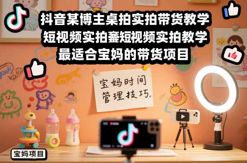 抖音某博主桌拍实拍带货教学，短视频实拍教学，最适合宝妈的带货项目-知芽创业社