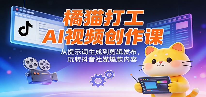 橘猫打工AI视频创作课:从提示词生成到剪辑发布,玩转抖音社媒爆款内容-知芽创业社
