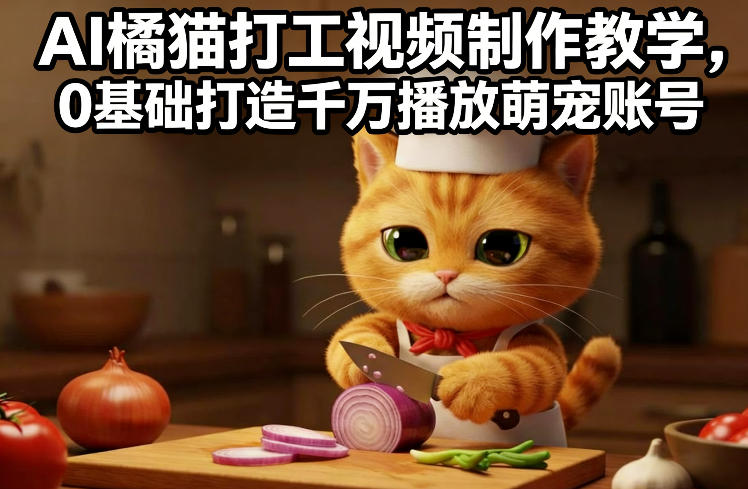 AI橘猫打工视频制作教学，流量狂飙，0基础打造千万播放萌宠账号-知芽创业社